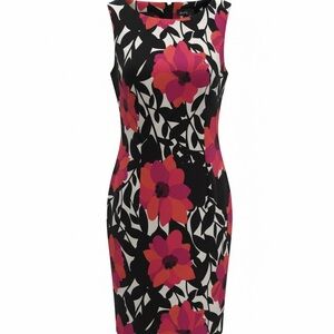 Sleeveless Floral Sheath Dress in Black and Fuchsia by Alyx